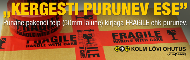 Fragile ohutusteip, pakenditeip, purunev teip, kergesti purunev